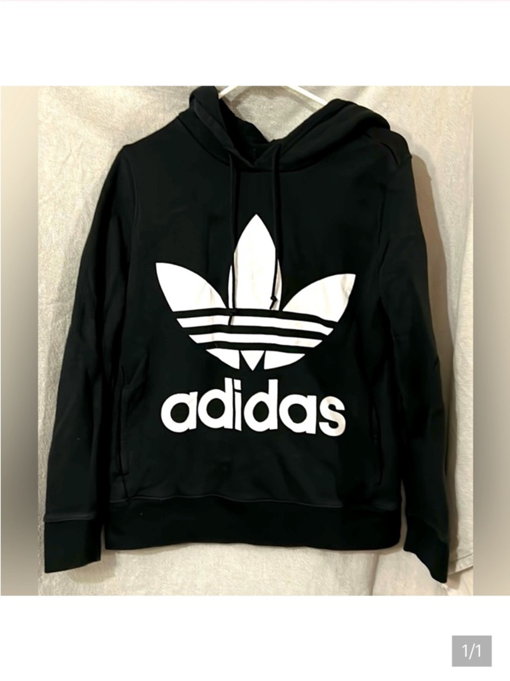adidas Black Hoodie with White Trefoil Logo